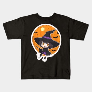 Witchcraft Chibi anime Character Design :Halloween concept Kids T-Shirt